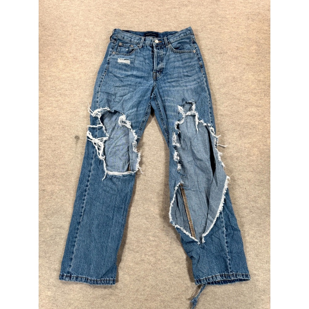 Aeropostale 90s Baggy Jeans Womens 4 Blue Distressed High Rise Denim LXGOBA182